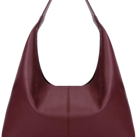 Slouchy Hobo Bag Vegan Leather Tote Bag for Women Burgundy Work Tote Bag College - Picture 1 of 6